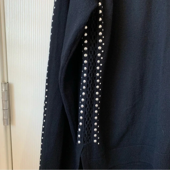 Bar III crewneck metallic embellished net long sleeves sleeves Black pullover L - Picture 5 of 8